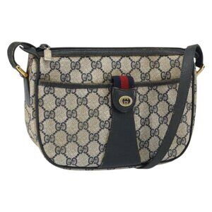 Authentic GUCCI GG Supreme Sherry Line Shoulder Bag PVC Navy Gold 89 02 032